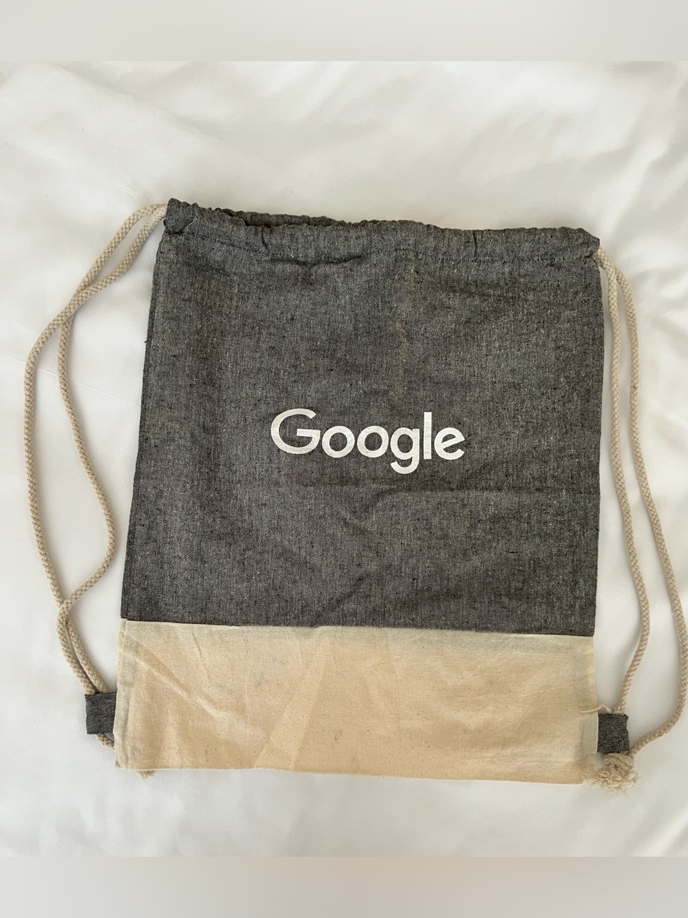 Google Two-Tone Drawstring Backpack in Gray and Cream